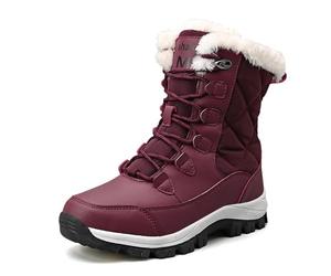 Generisch Bottes de neige d'hiver pour femme, longueur mollet, avec lacets, doublées, chaudes, confortables, pour les promenades en plein air, la randonnée, les loisirs, semelle profilée robuste