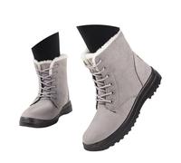 Generisch Bottes de neige en daim pour femme - Aspect hiver - Semelle plateforme - Antidérapantes - Chaudes - Hauteur de la cheville - Bottes à lacets pour les jours froids, O gris., 37 EU