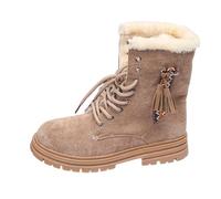 Generisch Bottes de neige européennes américaines pour femme avec talon bas, bout carré, bordure en velours, sangle épaisse sur le devant, bout rond, bottines courtes pour femme