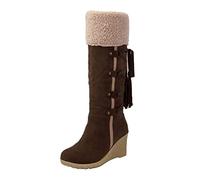 Generisch Bottes de neige longues en coton pour femme avec design longueur genou pour les randonnées d'hiver et les activités de plein air par temps froid, marron, 37 EU