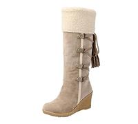 Generisch Bottes de neige longues en coton pour femme avec design longueur genou pour les randonnées d'hiver et les activités de plein air par temps froid, beige, 37 EU
