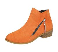 Generisch Bottes de neige pour femme avec bout rond, bottes courtes veloutées avec semelle extérieure épaisse pour les jours froids, Orange, 41 EU