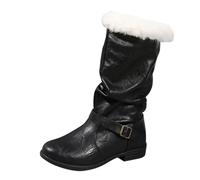 Generisch Bottes de neige pour femme - Imperméables et doublées - Bottines à enfiler pour femme avec talon plat antidérapant - Talon bloc confortable avec doublure en polaire - Chaussures d'hiver