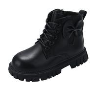 Generisch Bottes de neige pour fille - Style motard - Imperméables - Chaudes - Isolées - Pour l'extérieur, l'école, la promenade - Matériau en cuir confortable - Antidérapantes et durables, Noir
