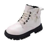 Generisch Bottes de neige pour fille - Style motard - Imperméables - Chaudes - Isolées - Pour l'extérieur, l'école, la promenade - Matériau en cuir confortable - Antidérapantes et durables, Blanc., 34