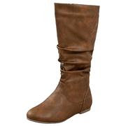 Generisch Bottes de neige rondes pour femme - Talon carré - Fermeture éclair latérale - Jeans western - Longueur moyenne, marron, 42 EU
