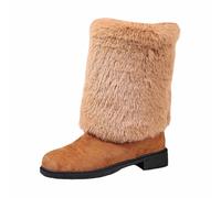 Generisch Bottes de Noël moelleuses pour femme - Couleur unie - Thermique - Tige moyenne - Bottes d'hiver respirantes - Chaussures douces pour les jours froids et Noël, marron, 39 EU