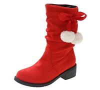 Generisch Bottes de Noël pour femme - Boules de neige décoratives - Bottes mi-longues - Bottes de fête - Bottes hautes chaudes, 02 rouge., 38.5 EU