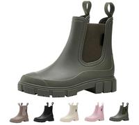 Generisch Bottes de pluie pour femme, bottes en caoutchouc chaudes, antidérapantes, bottes de jardin élastiques, bottes de loisirs tendance, bottes basses en caoutchouc unies, chaussures de ski, pêche