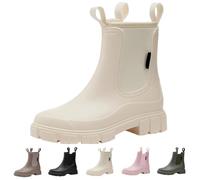 Generisch Bottes de pluie pour femme, bottes en caoutchouc chaudes, antidérapantes, bottes de jardin élastiques, bottes de loisirs tendance, bottes basses en caoutchouc unies, chaussures de ski, pêche
