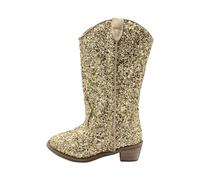Generisch Bottes de western à paillettes pour enfants - Avec poinçons et paillettes - Fermeture éclair latérale - Bottes de fête classiques scintillantes - Bottes longues pour fille, or, 23 EU
