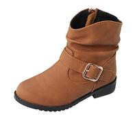 Generisch Bottes décontractées avec décoration de boucle pour fille, bottes western pour enfants, bottines d'équitation à talon bas pour filles, chaussures d'hiver, marron, 28.5 EU