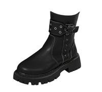 Generisch Bottes décontractées et confortables pour femme - Fermeture éclair latérale - Boucle de ceinture - Bout rond - Semelle épaisse - Bottes fines au milieu du mollet - Couvre-chaussures jetables