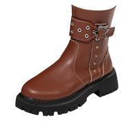 Generisch Bottes décontractées et confortables pour femme - Fermeture éclair latérale - Boucle de ceinture - Bout rond - Semelle épaisse - Bottes fines au milieu du mollet - Couvre-chaussures jetables