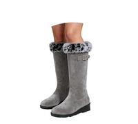 Generisch Bottes d'équitation d'hiver mi-hautes doublées chaudes avec doublure en polaire avec col rabattu et revers imitation manchettes - Bottines décontractées et confortables pour temps froid