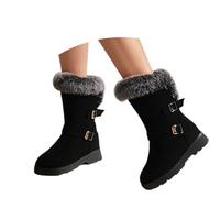 Generisch Bottes d'équitation pour femme - Bottes d'hiver tendance - Hauteur moyenne - Doublure douce - Chaudes - Talon oblique et sangles à boucle - Chaussures décontractées confortables pour temps