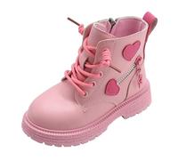 Generisch Bottes d'hiver à lacets élégantes de couleur assortie avec fermeture éclair latérale, bottes robustes pour filles pour les jours froids, Rose, 33 EU