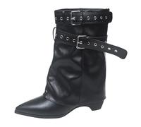 Generisch Bottes d'hiver au-dessus du genou - Tige large - Bottes d'équitation en cuir - Élégantes et chaudes - Confortables - Longue tige - Talon bloc épais - Boucle - Bottes pour femme, Noir , 38 EU