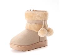 Generisch Bottes d'hiver avec doublure en polaire pour fille - Chaudes et confortables - Avec fermeture éclair - Semelle souple antidérapante - Chaussures d'extérieur décontractées, beige, 26 EU