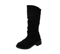 Generisch Bottes d'hiver avec isolation en peluche - Couleur unie - Talon épais - Longue bottines mi-mollet - Bottines chaudes avec talon bloc robuste pour les jours froids, Noir , 41 EU