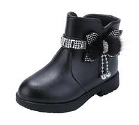 Generisch Bottes d'hiver avec talon, bottes courtes en cuir, doublure en coton douillet, chaussures chaudes pour enfants pour les jours froids