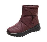 Generisch Bottes d'hiver chaudes pour femme - Avec fourrure synthétique - Bottes courtes antidérapantes à talons plats - Bottes de loisirs - Longueur de tige moyenne - Bottes de neige, rouge, 34.5 EU