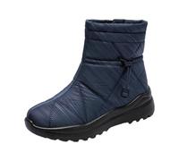 Generisch Bottes d'hiver chaudes pour femme - Avec fourrure synthétique - Bottes courtes antidérapantes à talons plats - Bottes de loisirs - Longueur de tige moyenne - Bottes de neige, bleu, 35.5 EU