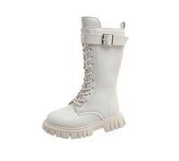 Generisch Bottes d'hiver élégantes avec semelle chaude, design britannique classique, bottes longues tendance pour jeunes étudiants, parfaites pour un usage quotidien, Blanc., 28 EU