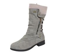 Generisch Bottes d'hiver européennes et américaines pour le commerce extérieur avec bouche plate et grande laine chaussures pour femmes imprimé, gris, 42 EU