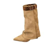 Generisch Bottes d'hiver pour femme à bout pointu et motif léopard et boucle jusqu'au milieu du mollet Chaussures Femme 97 Rouge, kaki, 39 EU