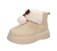 Generisch Bottes d'hiver pour femme - Bottes de neige tendance - Couleur unie - Nœud avec pompon décoratif - Chaussures chaudes pour les activités de plein air par temps froid, beige, 42 EU