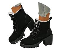 Generisch Bottes d'hiver pour femme - Bottes d'hiver en polaire avec semelle épaisse 2024 pour femme - Grande taille avec lacets - Europe Amérique - Bottines chaudes à talon moyen, Noir , 38 EU