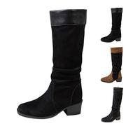 Generisch Bottes d'hiver pour femme - Bottes mollets larges pour femme - Avec talons épais - Talon bloc - Antidérapantes - Bottes d'hiver - Bottes larges - Tige extensible, or, 37 EU