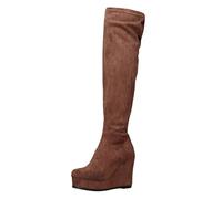 Generisch Bottes d'hiver pour femme - Bottes Shark - À lacets - Couleur unie - En daim - Hautes au genou - Stretch - Bottes d'extérieur - Bottes de loisirs - Bottes d'hiver chaudes, marron, 37 EU