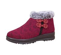 Generisch Bottes d'hiver pour femme - Doublure chaude - Bottes de neige - Bottes d'hiver à enfiler - Bottes courtes - Bottes larges - Pour les voyages - Chaussures pour personnes âgées, rouge, 38.5 EU