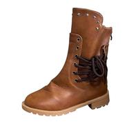 Generisch Bottes d'hiver pour femme en cuir avec fermeture éclair - Bottes mi-hautes confortables - En cuir synthétique - Noir - Bottines de motard avec talon - Chaussures d'hiver pour femme, Marron
