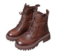 Generisch Bottes d'hiver pour femme - Imperméables - Bottes classiques à lacets - Bout rond - Bottes de neige - Couleur unie - Confortables - Antidérapantes - En cuir - Talon épais - Bottes de travail