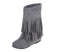 Generisch Bottes d'hiver pour femme - Taille 42 - Courtes - Antidérapantes - Rondes - Respirantes - À enfiler - Bottes larges au mollet, gris, 42 EU
