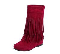 Generisch Bottes d'hiver pour femme - Taille 42 - Courtes - Antidérapantes - Rondes - Respirantes - À enfiler - Bottes larges au mollet, rouge, 43 EU