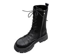 Generisch Bottes d'hiver pour femme - Talon bas plat - Boucle à crochet - Boucle à bout rond - Bottes chaudes en cuir pour femme 2025, Noir , 41 EU