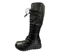 Generisch Bottes d'hiver pour femmes Chaussures Commerce extérieur Grandes bottes pour femmes Bottes à baril Fermeture éclair latérale Bottes à fond plat Boucle de ceinture Bottes en cuir, Noir , 40