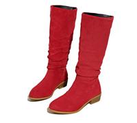 Generisch Bottes d'hiver pour femmes, commerce extérieur Europe et Amérique Automne et hiver Nouvelle grande taille Tête ronde Couleur unie Talon épais Manches Bottes plissées en daim, rouge, 39 EU