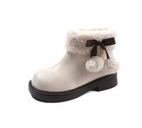 Generisch Bottes d'hiver pour fille avec nœud à pompons, bottines chaudes et tendance, parfaites pour l'hiver, Blanc., 35.5 EU