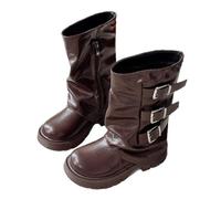 Generisch Bottes d'hiver pour filles - Bottes tendance avec semelle épaisse à plateforme - Sangles à boucle en cuir synthétique pour plus de confort par temps froid - Une tenue élégante, marron, 30 EU