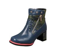 Generisch Bottes élégantes pour femme en cuir pressé avec hauteur moyenne du mollet et talon - Bottes confortables de qualité supérieure pour femme, bleu, 42 EU
