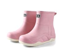 Generisch Bottes en caoutchouc imperméables mi-hautes courtes pour femme, antidérapantes, doublées, respirantes, tendance, avec manchon en nylon, Rose, 38 EU