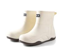 Generisch Bottes en caoutchouc imperméables mi-hautes courtes pour femme, antidérapantes, doublées, respirantes, tendance, avec manchon en nylon, beige, 36 EU
