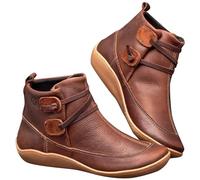 Generisch Bottes en cuir pieds nus pour femme - Chaussures d'extérieur et d'hiver - Bottes vintage faites à la main avec soutien du talon - Bottines à lacets pointues - Bottines plates pour femme