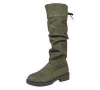 Generisch Bottes en daim avec bout rond, genoux froncés, talon empilé à l'arrière pour une expérience de chaussures confortable et tendance au quotidien, Vert foncé., 40 EU