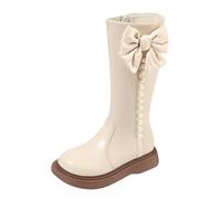 Generisch Bottes Filles Printemps Hiver Bottes au mollet simple Style britannique Bottes simples Fermeture éclair latérale Bottes en cuir Bottes filles Bottes 34, beige, 36 EU